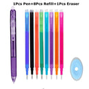 0.7mm Magic Erasable Pen Press Gel Pen Set 8 Colors Erasable Refill Rod Gel Ink Stationery Retractable Pens Washable Handle Rod