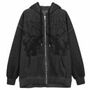 Vintage Angel Print Oversized Hoodies Female Zip Up Long Sleeve Women's Sweatshirt Y2K Aesthetic Autumn Winter Grunge Streetwear