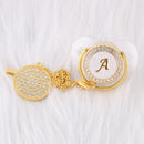 0-12 Month Luxury 26 Initial Rhinestone Transparent Bling Baby Pacifier Chain Clip Chupete Sucette BPA Free Dummy Nipple Soother