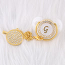 0-12 Month Luxury 26 Initial Rhinestone Transparent Bling Baby Pacifier Chain Clip Chupete Sucette BPA Free Dummy Nipple Soother