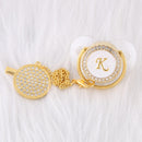 0-12 Month Luxury 26 Initial Rhinestone Transparent Bling Baby Pacifier Chain Clip Chupete Sucette BPA Free Dummy Nipple Soother