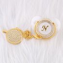0-12 Month Luxury 26 Initial Rhinestone Transparent Bling Baby Pacifier Chain Clip Chupete Sucette BPA Free Dummy Nipple Soother