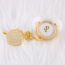 0-12 Month Luxury 26 Initial Rhinestone Transparent Bling Baby Pacifier Chain Clip Chupete Sucette BPA Free Dummy Nipple Soother