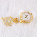 0-12 Month Luxury 26 Initial Rhinestone Transparent Bling Baby Pacifier Chain Clip Chupete Sucette BPA Free Dummy Nipple Soother