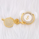 0-12 Month Luxury 26 Initial Rhinestone Transparent Bling Baby Pacifier Chain Clip Chupete Sucette BPA Free Dummy Nipple Soother