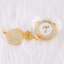 0-12 Month Luxury 26 Initial Rhinestone Transparent Bling Baby Pacifier Chain Clip Chupete Sucette BPA Free Dummy Nipple Soother