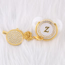 0-12 Month Luxury 26 Initial Rhinestone Transparent Bling Baby Pacifier Chain Clip Chupete Sucette BPA Free Dummy Nipple Soother