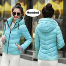 2021 Winter Jacket women Short Womens Parkas Thicken Outerwear solid hooded Coats Zipper Female Slim Cotton padded basic tops