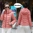 2021 Winter Jacket women Short Womens Parkas Thicken Outerwear solid hooded Coats Zipper Female Slim Cotton padded basic tops
