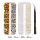 12 grid set mixed size half face pearl nail art rhinestone 6 grid set applied to clothing shoes hats nail decoration
