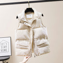 Solid Short Style Vest for Women Cotton Padded  Women's Winter Sleeveless Jacket with Zipper Stand Collar Casual Coats