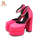 2021 New Brand Women Sandals Summer Shoes Sexy Thick High Heels Platform Black Red Yellow Dress Party Wedding Shoes Woman Pumps