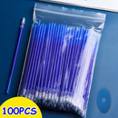100Pcs/Set Erasable Gel Pen 0.5mm Erasable Pen Refill Rod Blue Black Ink Washable Handle For School Stationery Office Writing