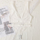 2PCS Bra Set Women Underwear Set Seamless Deep V Bra Ribbed Tops Sexy Lingerie Female Low Back Bralette Fashion Brassiere