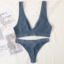 2PCS Bra Set Women Underwear Set Seamless Deep V Bra Ribbed Tops Sexy Lingerie Female Low Back Bralette Fashion Brassiere