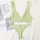 2PCS Bra Set Women Underwear Set Seamless Deep V Bra Ribbed Tops Sexy Lingerie Female Low Back Bralette Fashion Brassiere