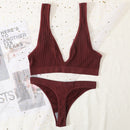 2PCS Bra Set Women Underwear Set Seamless Deep V Bra Ribbed Tops Sexy Lingerie Female Low Back Bralette Fashion Brassiere
