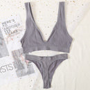 2PCS Bra Set Women Underwear Set Seamless Deep V Bra Ribbed Tops Sexy Lingerie Female Low Back Bralette Fashion Brassiere