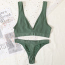 2PCS Bra Set Women Underwear Set Seamless Deep V Bra Ribbed Tops Sexy Lingerie Female Low Back Bralette Fashion Brassiere