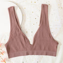 2PCS Bra Set Women Underwear Set Seamless Deep V Bra Ribbed Tops Sexy Lingerie Female Low Back Bralette Fashion Brassiere