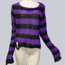 Punk Gothic Long Unisex Sweater 2020 Summer Women Striped Cool Hollow Out Hole Broken Jumper Loose Rock Thin Dark Streetwear Top