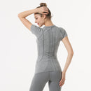 NWT 2021 Woman Short Sleeve Shirt  Elastic Yoga Mesh Sports T Shirt Fitness Women's Gym Running Black Tops Tee Free Shipping