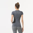 NWT 2021 Woman Short Sleeve Shirt  Elastic Yoga Mesh Sports T Shirt Fitness Women's Gym Running Black Tops Tee Free Shipping