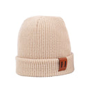 Baby Knit Hat for Boys Girls Autumn Winter Warm Kids Beanie Adult Children Parent-Child Hats Newborn Baby Cap with Leather Label