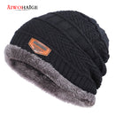 2021 New Brand Solid Color Knit Beanie Hat Men's Winter Hats Boy Warm Plus Velvet Thicken Hedging Cap Skullies Wool Bone Male