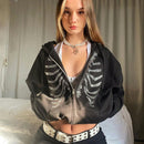 Y2K Rhinestone Skeleton Zip Up Oversized Sweatshirts 2021 Summer Goth Hoodies Women Grunge Hooded Jacket Streetwear Retro Clothe