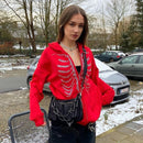 Y2K Rhinestone Skeleton Zip Up Oversized Sweatshirts 2021 Summer Goth Hoodies Women Grunge Hooded Jacket Streetwear Retro Clothe