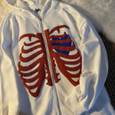 Y2K Rhinestone Skeleton Zip Up Oversized Sweatshirts 2021 Summer Goth Hoodies Women Grunge Hooded Jacket Streetwear Retro Clothe