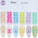1 Pack 3D Cute Aurora Bear/Bow Ties/Skirt/White Flowers Acrylic Nail Art Decorations For Nails Glitter DIY Manicure Accessories