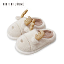UTUNE Winter Women Furry Cartoon Slippers Rabbit Wool Home Shoes EVA Platform Slient Men Flat Shoes Pantuflas de mujer Christmas