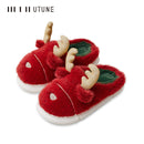 UTUNE Winter Women Furry Cartoon Slippers Rabbit Wool Home Shoes EVA Platform Slient Men Flat Shoes Pantuflas de mujer Christmas