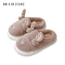 UTUNE Winter Women Furry Cartoon Slippers Rabbit Wool Home Shoes EVA Platform Slient Men Flat Shoes Pantuflas de mujer Christmas