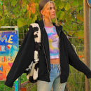 Brown Zip Up Hooded Sweatshirts Women 2021 Vintage Pockets Oversized Jacket Coat Autumn Female Y2K Aesthetic Long Sleeve Hoodie