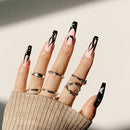 24pcs/set Long Stiletto Fake Nails Punk Snake Pattern Black White Matte False Nails Artificial Full Nail Tips Manicure Tools