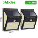 3Mode Waterproof 230 LED Solar Motion Sensor Lights Outdoor Sunlight Solar Powered Street Wall Lamp for Garden Decoration 1-4pcs