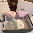USPOP New Women's Hats Winter Thick Warm Knitted Hats Solid Color Letter M Soft Rabbit Hair Skullies Beanies
