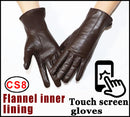 Women's sheepskin gloves winter warmth plus velvet short thin touch screen driving female color leather gloves new high-end 2021