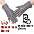 Women's sheepskin gloves winter warmth plus velvet short thin touch screen driving female color leather gloves new high-end 2021