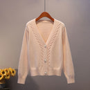 Sweater Cardigan Women Autumn Winter New V Neck Pearl Single Breasted Loose Short Thicken Sweater Sweet Long Sleeve Knitting Top