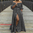 Women's Dress 2021 Celmia Autumn Sexy High Waist Maxi Robes High Split Long Sundress Three Quarter Sleeves Floor-Length Vestidos