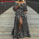 Women's Dress 2021 Celmia Autumn Sexy High Waist Maxi Robes High Split Long Sundress Three Quarter Sleeves Floor-Length Vestidos