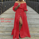 Women's Dress 2021 Celmia Autumn Sexy High Waist Maxi Robes High Split Long Sundress Three Quarter Sleeves Floor-Length Vestidos