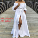 Women's Dress 2021 Celmia Autumn Sexy High Waist Maxi Robes High Split Long Sundress Three Quarter Sleeves Floor-Length Vestidos