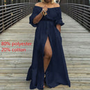 Women's Dress 2021 Celmia Autumn Sexy High Waist Maxi Robes High Split Long Sundress Three Quarter Sleeves Floor-Length Vestidos