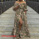 Women's Dress 2021 Celmia Autumn Sexy High Waist Maxi Robes High Split Long Sundress Three Quarter Sleeves Floor-Length Vestidos