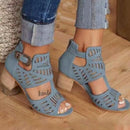 Vintage Hollow Out Sandals Mid Heel Summer Slip-on Buckle Ladies Shoes Artificial Open Toe Casual Wedding Pumps Women Sandalias